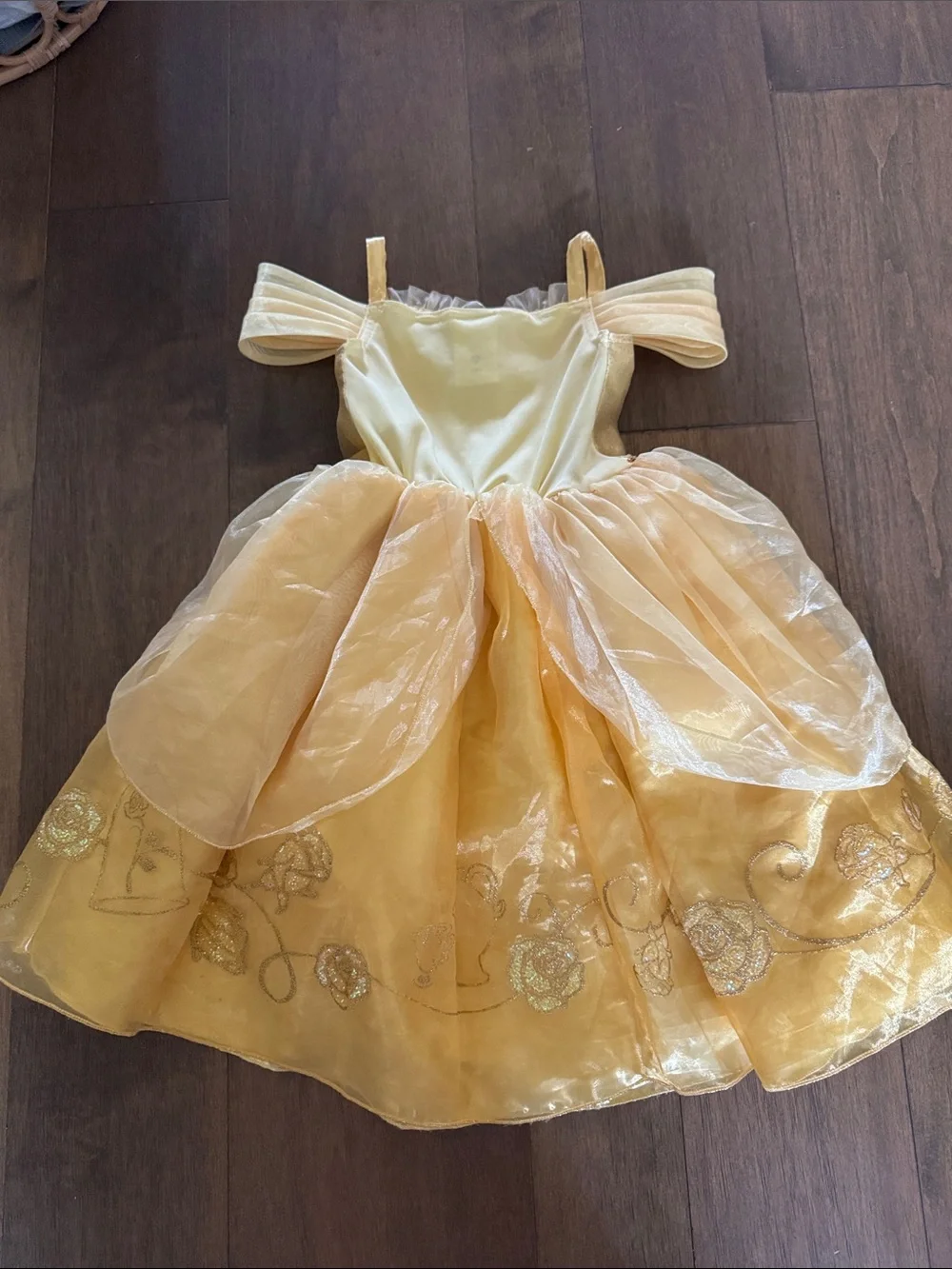 Gold Princess Girls' Costume Dress with Red Rose Accents (Belle Dress)